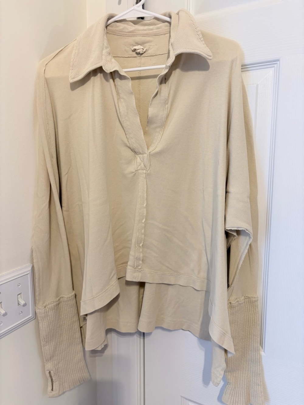 We The Free Oversized Split-V Pullover in Cream